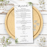 Greenery Floral Heart Script Wedding Dinner Menu<br><div class="desc">This elegant greenery floral heart script wedding menu can be personalized with your information in chic typography. Designed by Thisisnotme©</div>