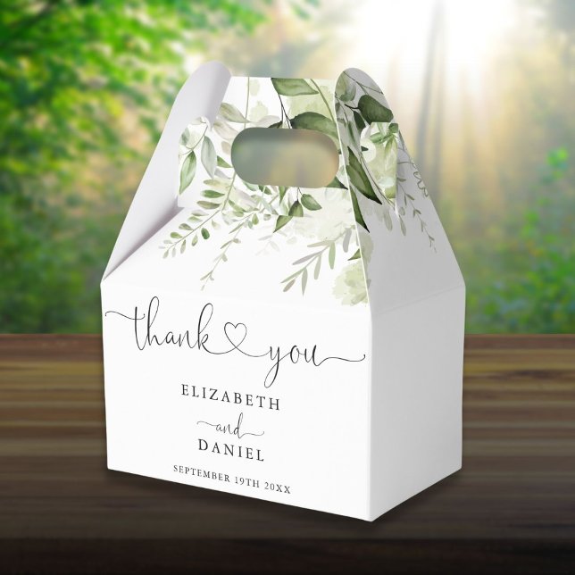 Greenery Floral Heart Script Wedding Favor Box (Greenery Floral Heart Script Wedding Favor Boxes)