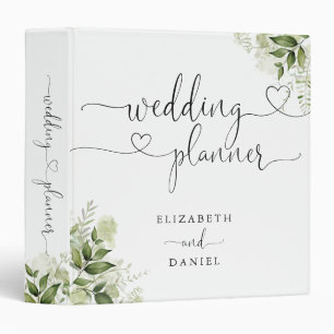 Greenery Floral Heart Script Wedding Planner Binder