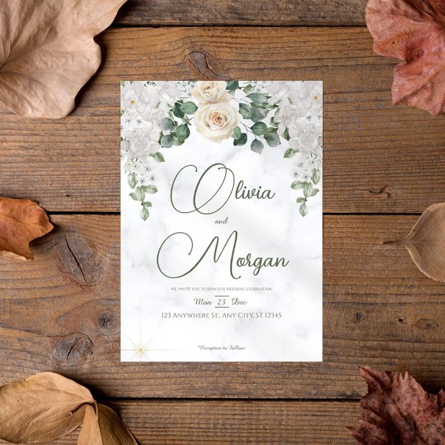Greenery Floral Marble Wedding Invitation (Creator Uploaded)