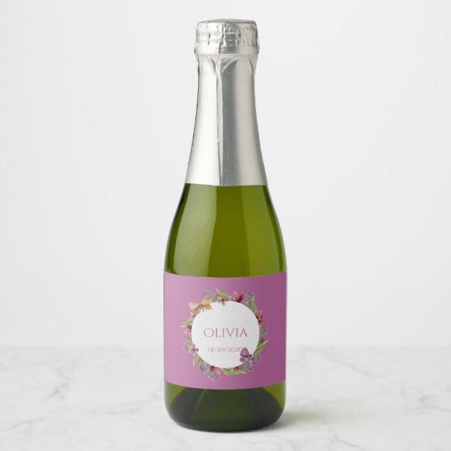 Greenery Floral Mini Sparkling Wine Labels (Front)