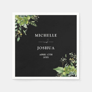 Greenery Floral Modern Black And White Wedding Napkin