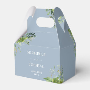 Greenery Floral Modern Dusty Blue Wedding Favor Box