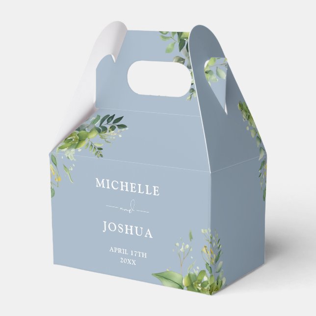 Greenery Floral Modern Dusty Blue Wedding Favor Box (Back Side)