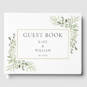 Greenery Floral Modern Elegant Photo Wedding Guest Book