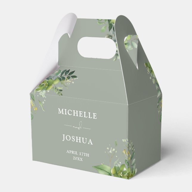 Greenery Floral Modern Sage Green Wedding Favor Box (Back Side)