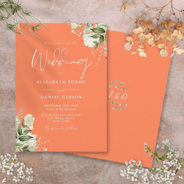Greenery Floral Monogram Coral Wedding Invitation (Greenery Floral Monogram Coral Wedding Invitation)