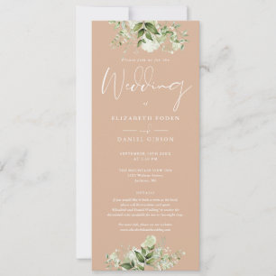 Greenery Floral Monogram Details Tan Wedding Invitation