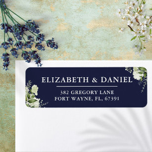 Greenery Floral Navy Blue Wedding Return Address