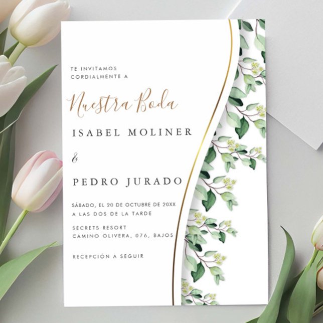 Greenery Floral Nuestra Boda Spanish Wedding Invitation (Creator Uploaded)