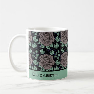 Greenery floral pattern big blossom personalized coffee mug