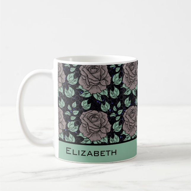 Greenery floral pattern big blossom personalized  coffee mug (Left)