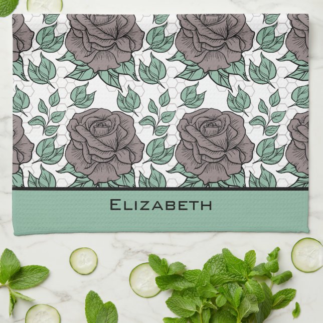 Greenery floral pattern big blossom personalized  kitchen towel (Folded)