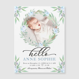 Greenery Floral Photo Birth Announcement Cards