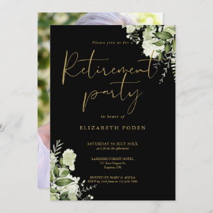 Greenery Floral Photo Script Retirement Party Invitation