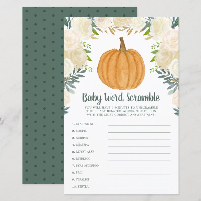 Greenery Floral Pumpkin Fall Word Scramble Game (Front/Back)