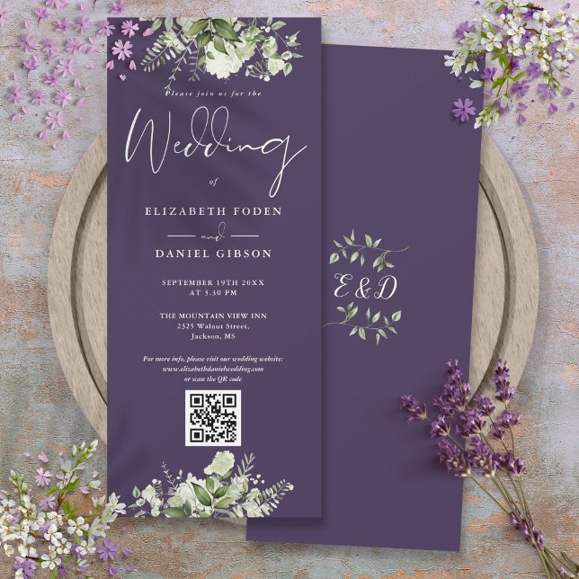 Greenery Floral Purple QR Code Wedding Invitation (Greenery Floral Purple QR Code Wedding Invitation)
