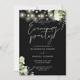 Greenery Floral QR Code Wedding Evening Party Invitation