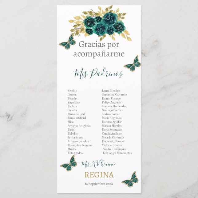 Greenery Floral Quinceañera Program (Back)