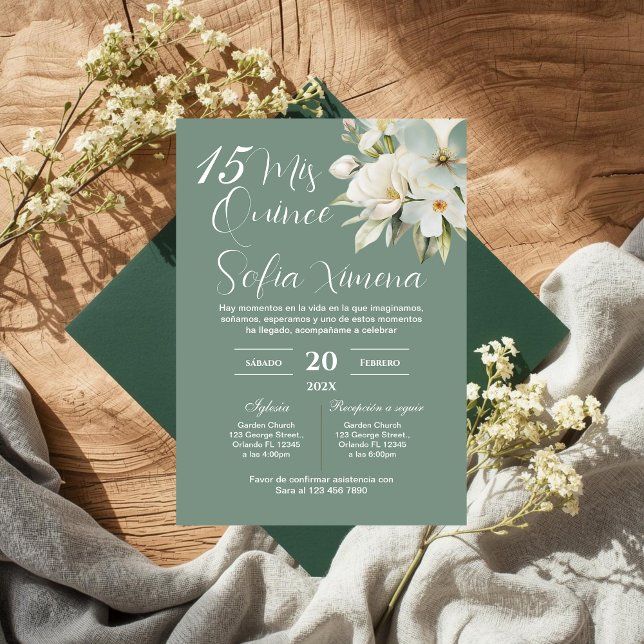 Greenery Floral Quinceañera Spanish Invitation (Creator Uploaded)
