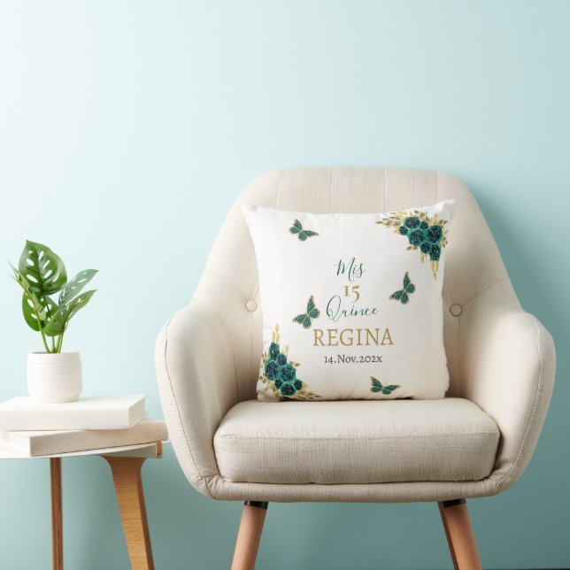 GReenery Floral Quinceañera Throw Pillow (Chair)