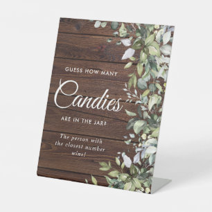 Greenery Floral Rustic Wood How Many Candies Sign