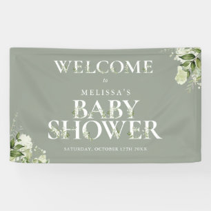Greenery Floral Sage Green Baby Shower Welcome Banner