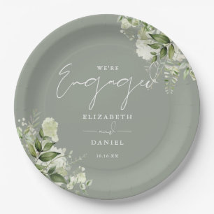 Greenery Floral Sage Green Engagement Party Paper Plate