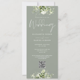 Greenery Floral Sage Green QR Code Wedding Invitation