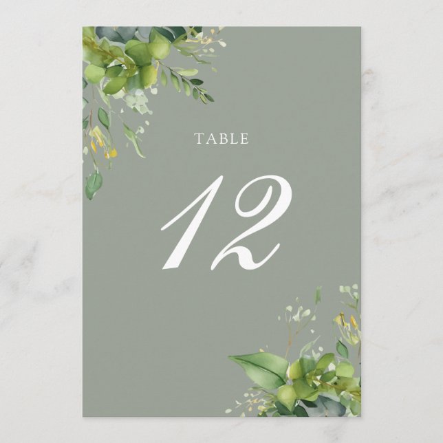 Greenery Floral Sage Green Table Number (Front)