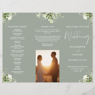 Greenery Floral Sage Green Trifold Wedding Program