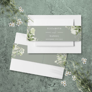 Greenery Floral Sage Green Wedding Invitation Belly Band