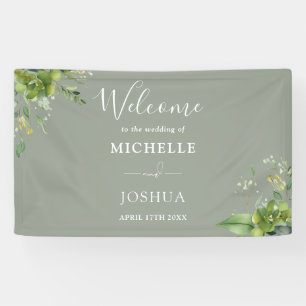 Greenery Floral Sage Green Wedding Welcome Banner