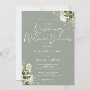 Greenery Floral Sage Green Wedding Welcome Dinner Invitation