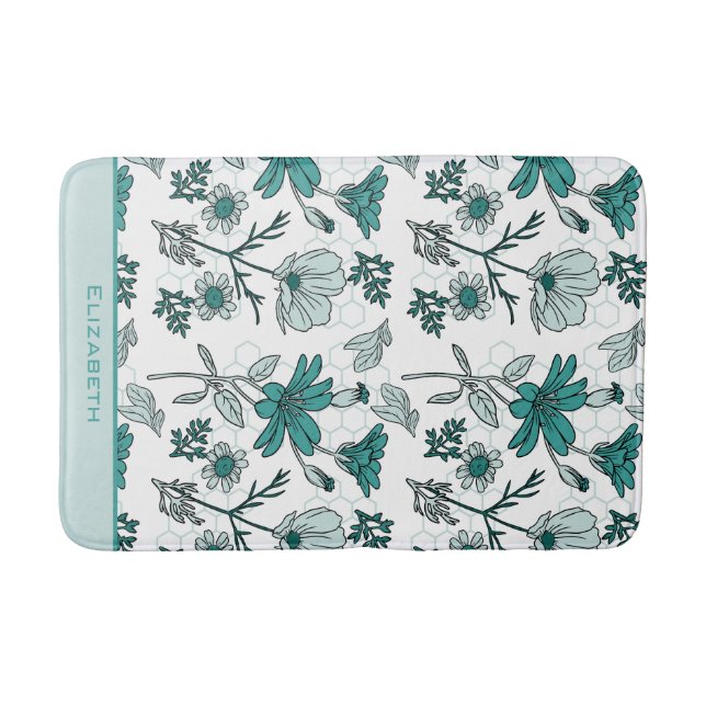 Greenery floral seamless pattern personalized name bath mat (Front)