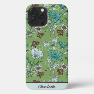 Greenery floral seamless pattern personalized name iPhone 13 pro max case