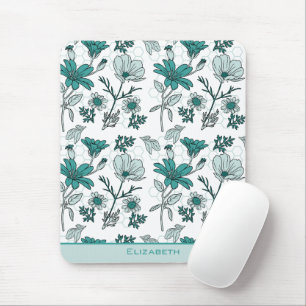Greenery floral seamless pattern personalized name mouse pad