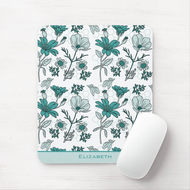 Greenery floral seamless pattern personalized name mouse pad (With Mouse)