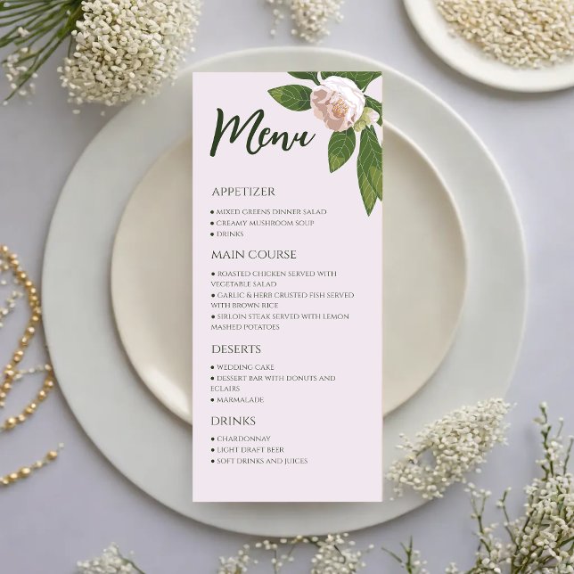 Greenery Floral Simple Elegant Wedding Menu (Greenery Floral Simple Elegant Wedding Menu)