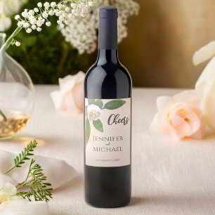 Greenery Floral Simple Elegant Wedding Wine Label