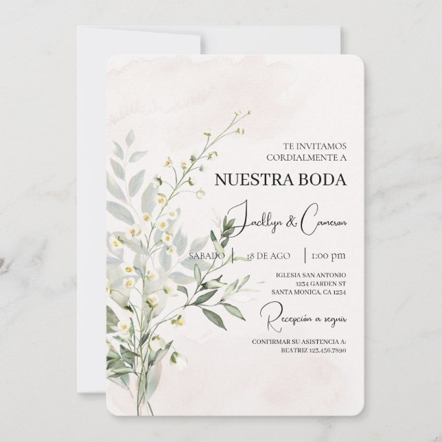 Greenery Floral Spanish Wedding Invitation (Front)