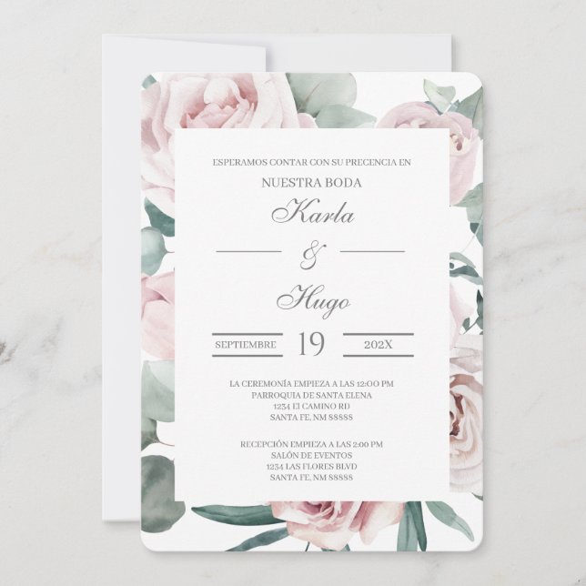 Greenery floral Spanish Wedding Invitation (Front)