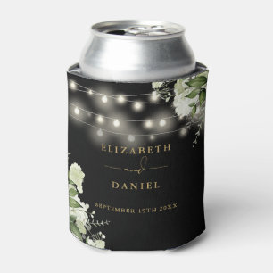 Greenery Floral String Lights Black Gold Wedding Can Cooler