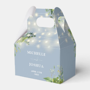 Greenery Floral String Lights Dusty Blue Wedding Favor Box