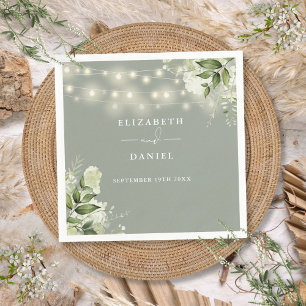 Greenery Floral String Lights Sage Green Wedding Napkin