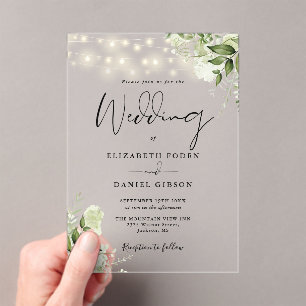 Greenery Floral String Lights Script Wedding Acrylic Invitations