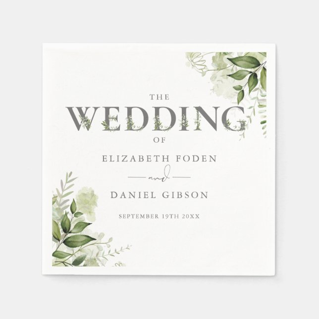 Greenery Floral Typography Wedding Napkin (Front)
