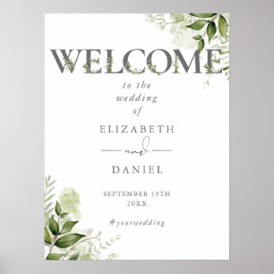 Greenery Floral Typography Wedding Welcome Sign