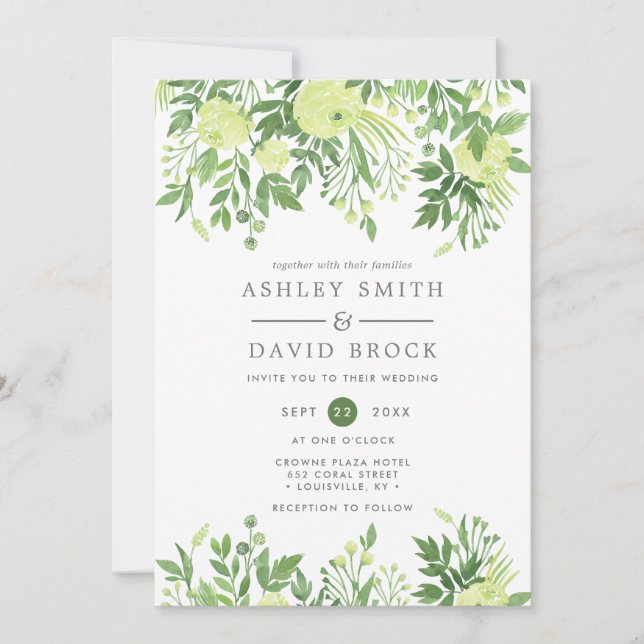 Greenery Floral Watercolor Garden Wedding Invitation (Front)