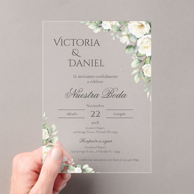 Greenery Floral wedding Acryl invitation Spanish (Insitu (Handheld))